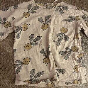 H&M Kids Short Sleeve Tee - Cream with Yellow & Gray Radish Print